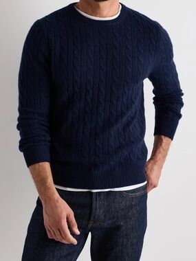 Quince 100% Cashmere Cable Knit Sweater XXL NWT Mens Navy Blue